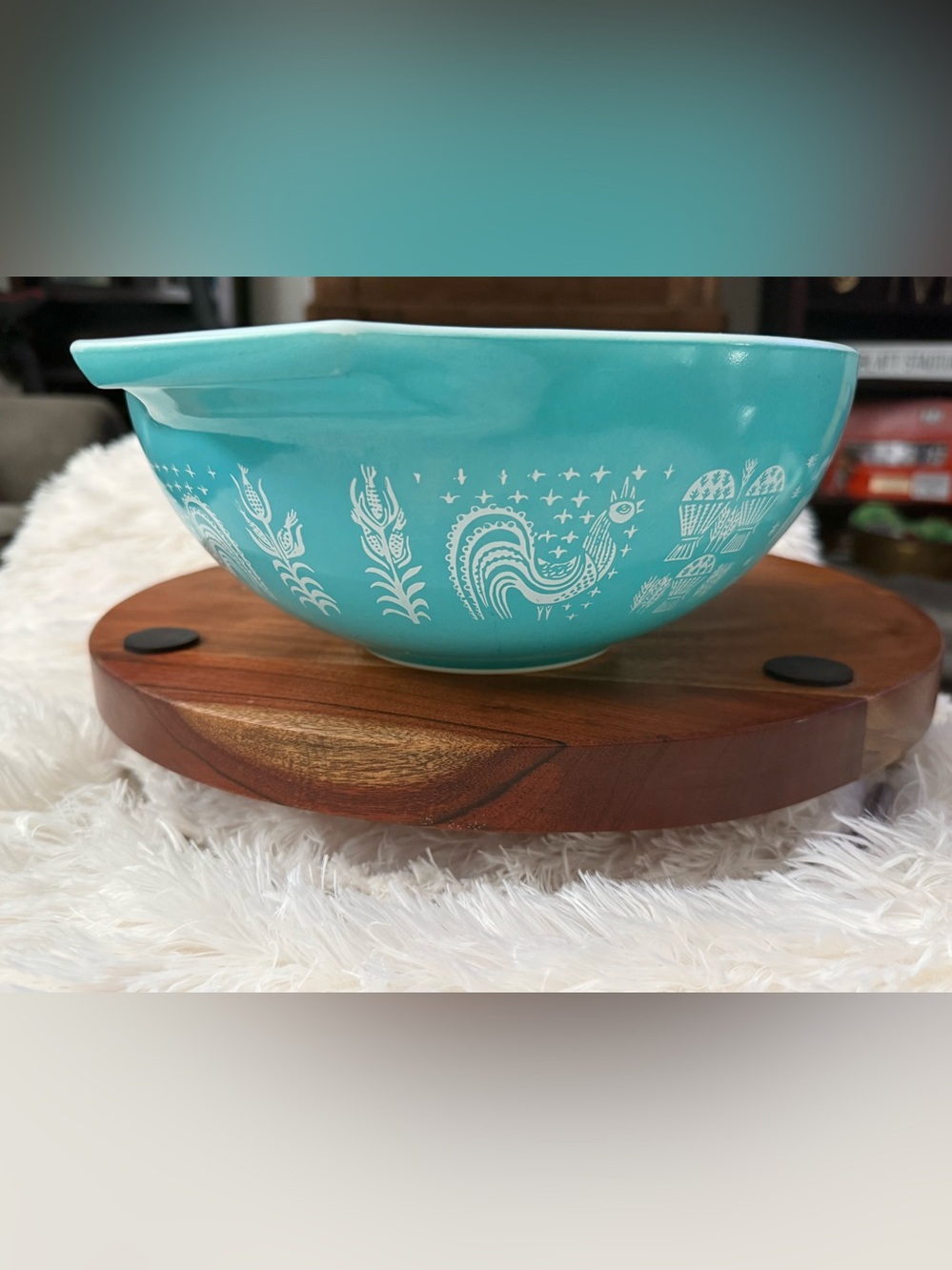 Vintage PYREX Amish Butter Print #444Turquoise & White Cinderella Bowl 4Qt